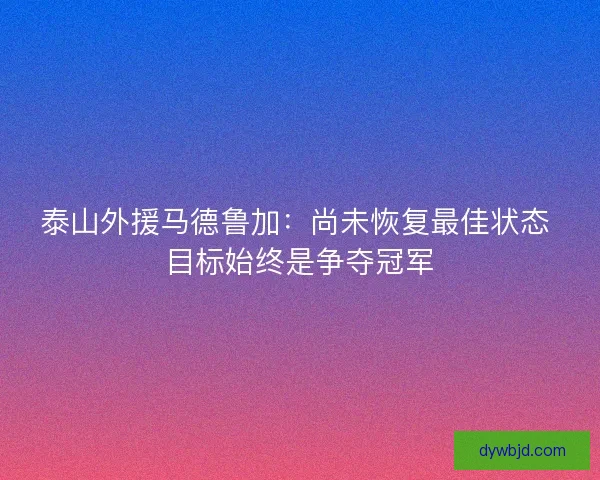泰山外援马德鲁加：尚未恢复最佳状态 目标始终是争夺冠军